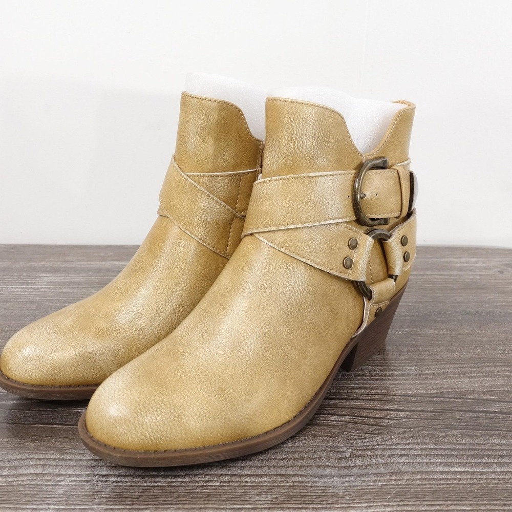 New! Frye & Co Bellame Booties Womens Size 6 Beige Polyurethane Ankle Block Heel